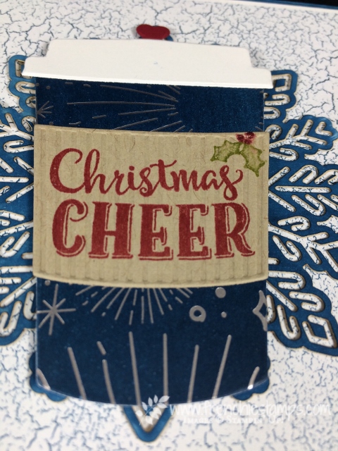 Merry Cafe, Every Good Wish, Hot Chocolate Card, Year of Cheer Designer paper, Card Closure, Stampin'Up!, Coffee Cups Framelits, Frenchiestamps, Foil Snowflake, Treat Tube,