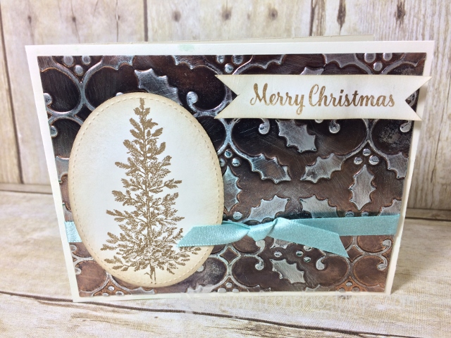 Lovely as a Tree, Age Copper, Tarnish Copper, Holly Embossing Folder, Stampin'Up!. Frenchiestamps 