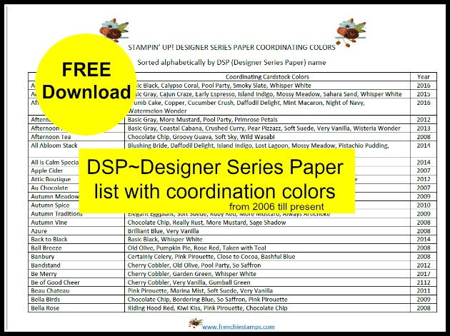 Designer Series Paper Color coordination list from 2006 to present  