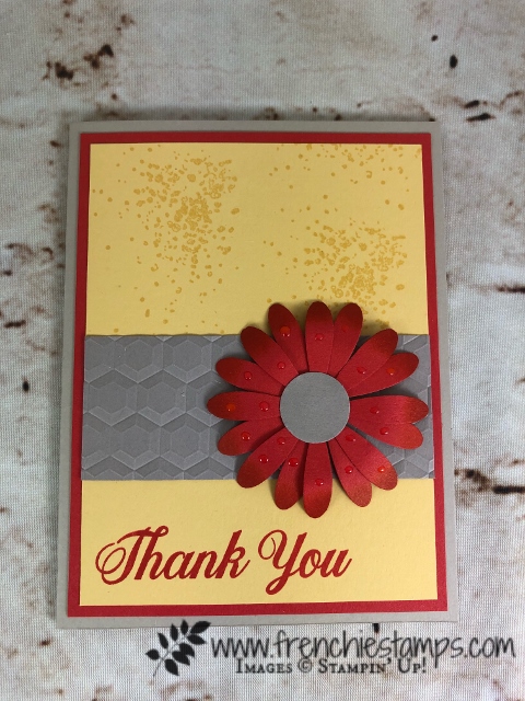 How to add rain drop on your lowers. Also would work for dew  on flowers. Very simple with Stampin'Up! find tip glue. I used the Daisy Punch, Daisy Delight and Artisan Textures stamp sets. Need Stampin'Up! product you can shop 24/7 at frenchiestamps.com 