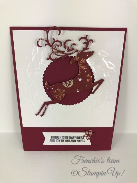 Cards created by Frenchie Teammates. All cards are using some of the new product in the Stampin'Up! Holiday 2018 Catalog. Product can be purchase at frenchiestamps.com