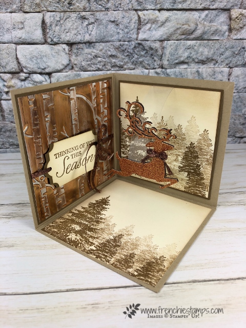 wow Fold,3 side card. Dasing Deer. Live class with Frenchie Stamps. All product by Stampin'Up! available at frenchiestamps.com