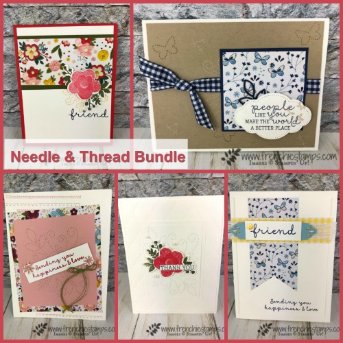 Showcase cards using the Needle & Thread and Needlepoint Elements Framelits. Plus the matching designer paper Needlepoint Nook. All product from Stampin'Up! available at frenchiestamps.com