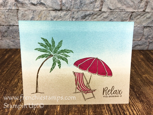 Tip on how to align Beach Happy on the Stamparatus. Also using stampin' spots. All products are by Stampin'Up! available at frenchiestamps.com 
