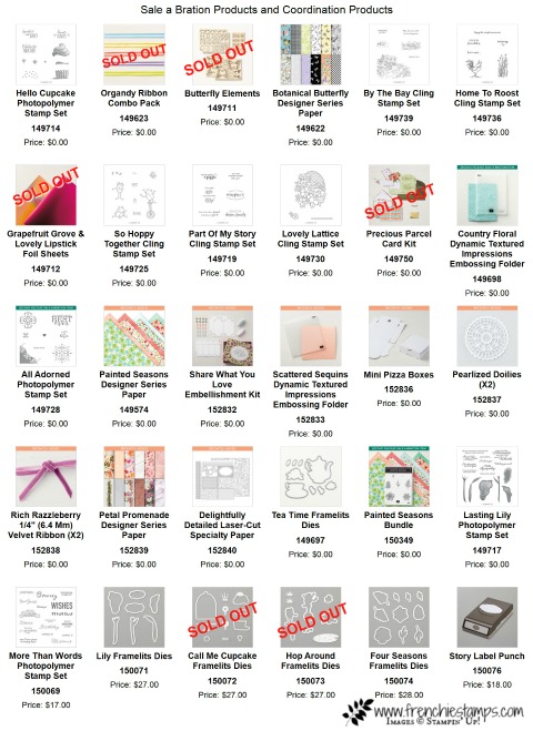 Sale a Bration products  and coordination products list up to date. 