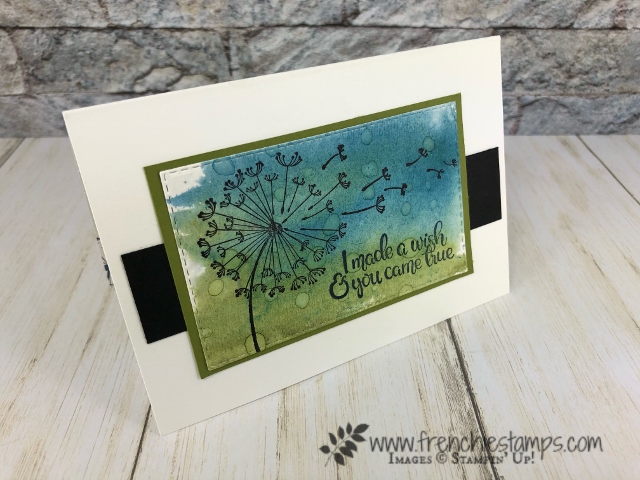 Water Drop on Brusho for a cool background. Stamp Set Dandelion Wishes. All product by stampin'Up! available at frenchiestamps.com