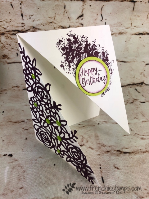 Diagonal Fold and Springtime Impressions Thinlits. So simple one sheet one cut, 2 score line will make 2 cards. All products by Stampin'Up! Available at frenchiestamps.com