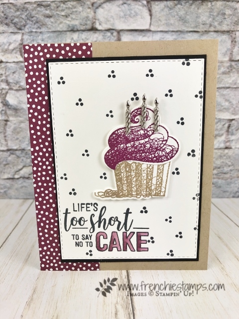 Perfect card for a celebration or birthday. Hello Cupcake stamp set and Call Me Cupecake Framelits. All product by Stampin'Up! available at frenchiestamps.com 