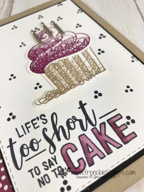 Perfect card for a celebration or birthday. Hello Cupcake stamp set and Call Me Cupecake Framelits. All product by Stampin'Up! available at frenchiestamps.com 