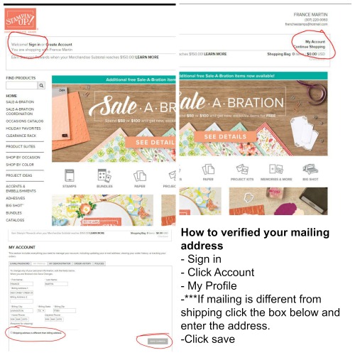 How to check your mailing address to get your catalog by mail. all at frenchiestamps.com 