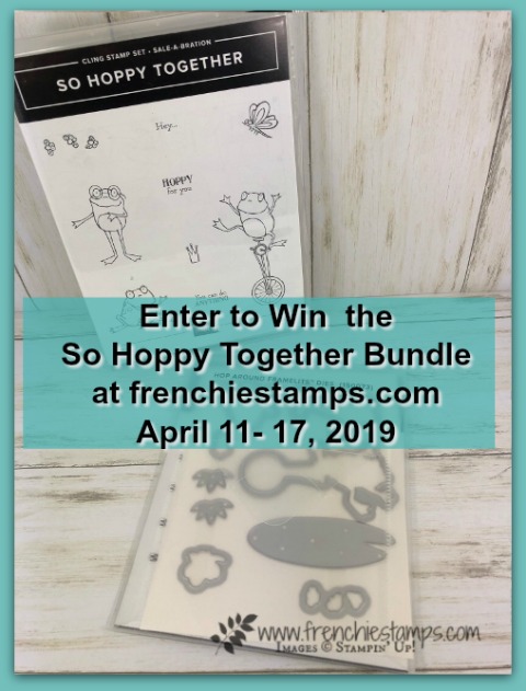 Enter to win the So Hoppy Together stamp set and Hop Around Framelits at frenchiestamps.com April 11 to April 17, 2019.