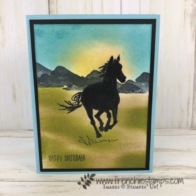 Silhouette and Sunrise using Let it Ride and Waterfront stamp set. All product by Stampin'Up! available to purchase at frenchiestamps.com