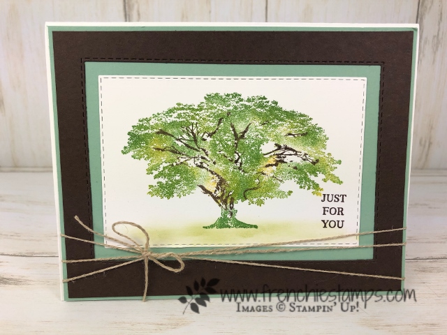 Shaded tree from Rooted in Nature. Learn how to have multi color of leaves. Using Sponge Dauber. All supplies by Stampin'Up! available at Frenchiestamps.com