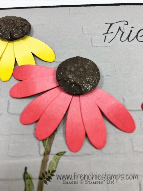 Learn how to make a coneflower with the daisy punch and the daisy lane stamp set. I have them in 2 size the large and medium. All supplies are by Stampin'Up! available at frenchiestamps.com 