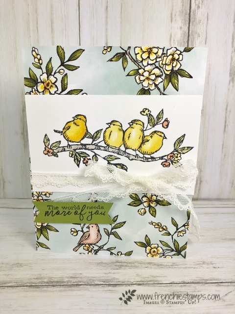 How to make a full insert for a A-2 card. Stamp set Free as a Bird also using the matching designer paper Bird Ballad. All product are from Stampin'Up! available at frenchiestamps.com 