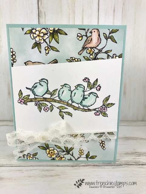 How to make a full insert for a A-2 card. Stamp set Free as a Bird also using the matching designer paper Bird Ballad. All product are from Stampin'Up! available at frenchiestamps.com 