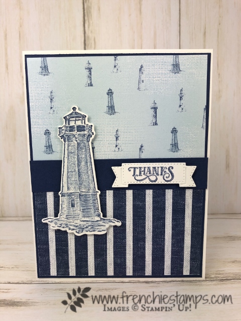 Quick and simple card using the stamp set Sailing Home with the Come Sail Away designer paper. Free printable instruction. All product s from Stampin'Up! available at frenchiestamps.com 