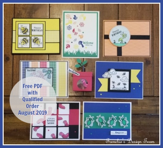 Frenchie' Team  August customer appreciation.  Project download. Stamp set of choice are Wiggle Worm 7 cards totals and a box. #frenchiestamps #stampinup #stampingtutorial #cardmaking 