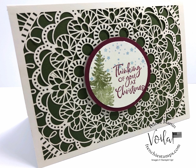 Christmas card with the Bird Ballad Laser cut. Stamp set from the Most Wonderful Time Product Meldley and the Itty Bitty Christmas. All product by Stampin'Up! available at frenchiestamps.com #stampinup #stamping #frenchiestamps #cardmaking #papercrafts #handmadecards 