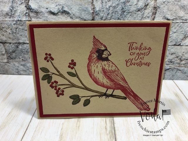 Tip to align the cardinal on the branch in the stamp set Toile Chrismtas.