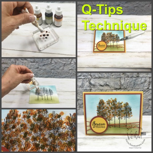 Q-Tips technique. Fun way to add color into your background or on stamped trees for leaves.