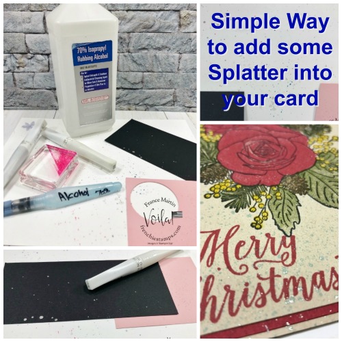 How to add some splatter onto your Christmas Rose Card. Simple and easy way with aqua painter, ink, alcohol and Wink of Stella.