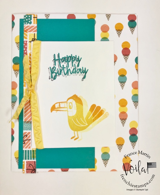 Frenchie Visit at Stampin'Up! home office. Fun battle of the stamp Birthday Bonanza with Sara CEO of Stampin'Up! and her hubby Sean