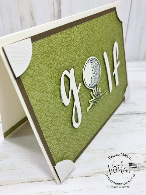 Golf card with Hand-Lettered Prose Dies and golf ball corner pock all take place on this card.