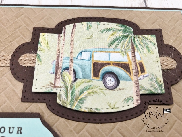 Stitched So Sweetly Die with Tropical Oasis  Designer paper for a masculine card.