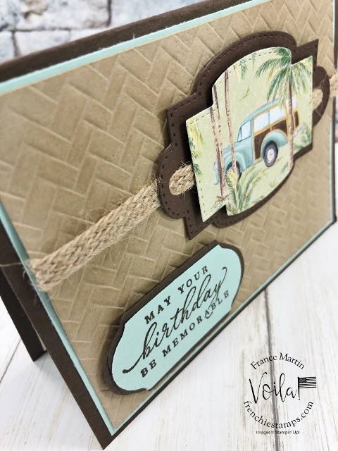 Stitched So Sweetly Die with Tropical Oasis  Designer paper for a masculine card.