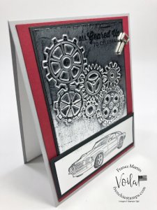 How to emboss with detail dies and a silicone craft sheet. Geared Up Garage stamp set and Garage Gears Dies.