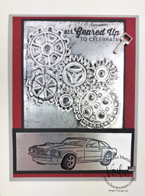 How to emboss with detail dies and a silicone craft sheet. Geared Up Garage stamp set and Garage Gears Dies.