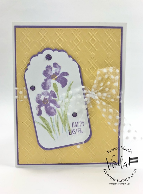 Soft Easter card with the Inspiring Iris and Delightful Tag Topper punch. 