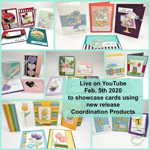 New release coordination product by Stampin'Up! February 4th 2020. Live on YouTube to share many cards using the new product and tips and fun fold.