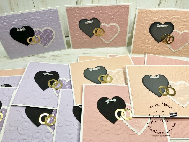 Pleased As Punch Designer paper with the Heart Punch Pack. Wedding Card with rings. 