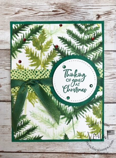 Christmas in July at Frenchiestamps.  Fun Fold with Forever Greenery Designer Paper.