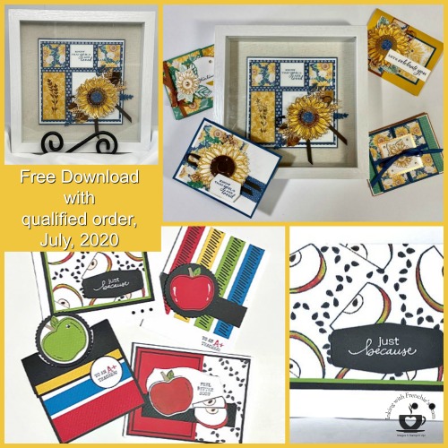 Frenchie's Customer Appreciation for the month of July. Feature stamp set Celebrate Sunflowers. Lovely You and Harvest Hellos.