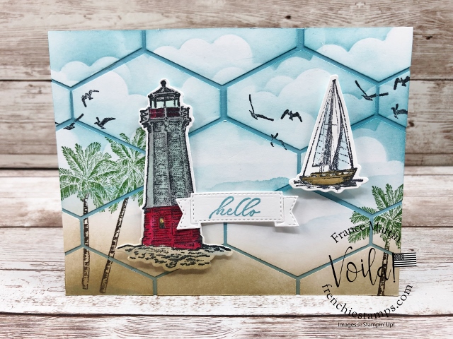 Tailored Tag Punch Ocean Scenery Patchwork card. 