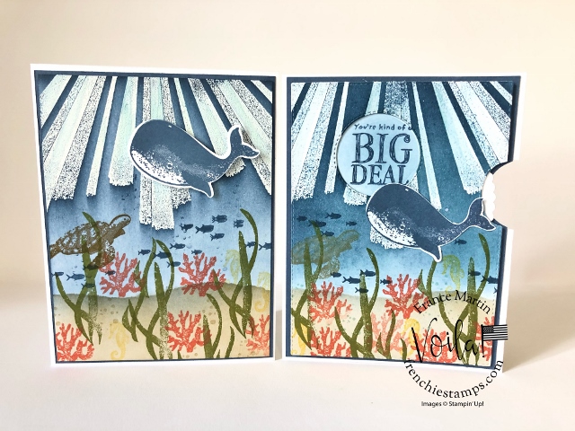 Under the Ocean Scenery card with Whale Done and After the Storm stamp sets. 