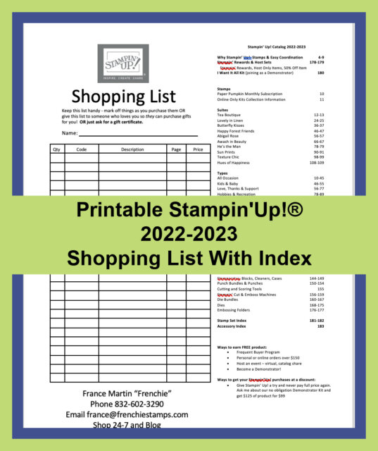 Shopping List and Index List for the 2022-2023 Stampin'Up! Annual Catalog