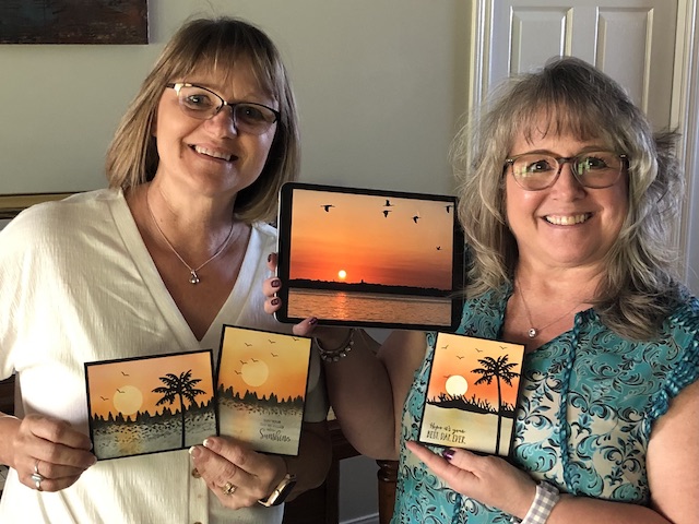 Frenchie and Holly Creating A Beautiful Sunset Scenery On Card